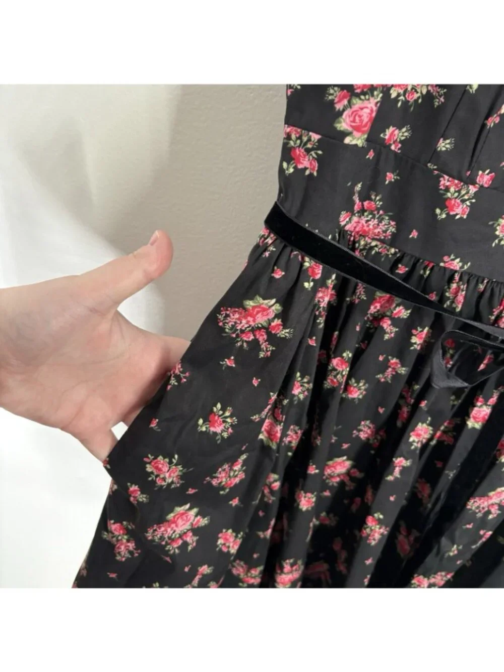Retro Chic By Torrid Sz 00 US M/L 10 Black Floral Pin Up Belted Swing Dress NWT